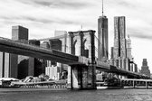 Glasschilderij New York - schilderij fotokunst Brooklyn Bridge zwart wit - Foto print op glas - 120x80 - schilderijen woonkamer slaapkamer - muurdecoratie