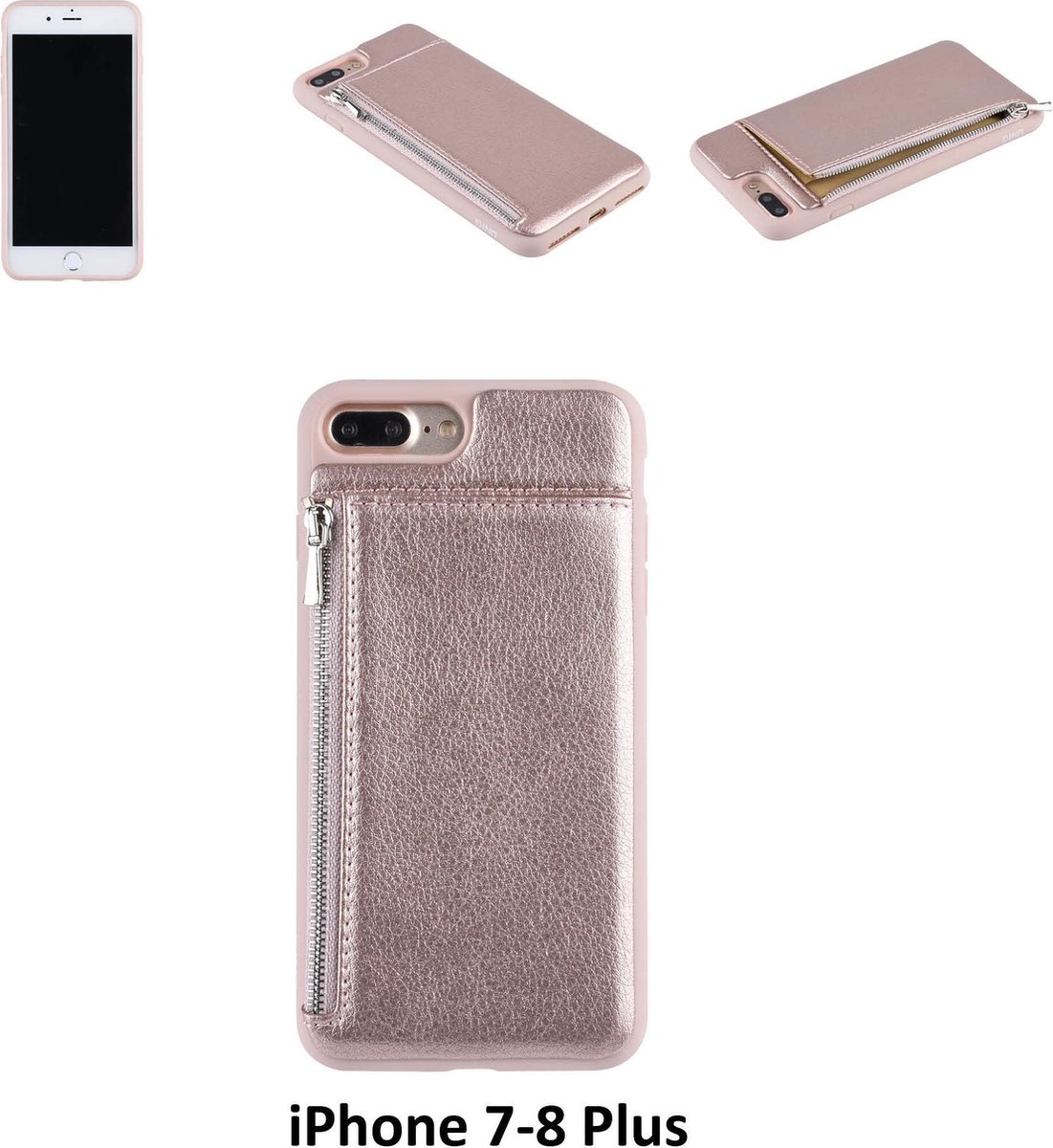 UNIQ Accessory iPhone 7-8 Plus Kunstleer Backcover hoesje met rits - Roze