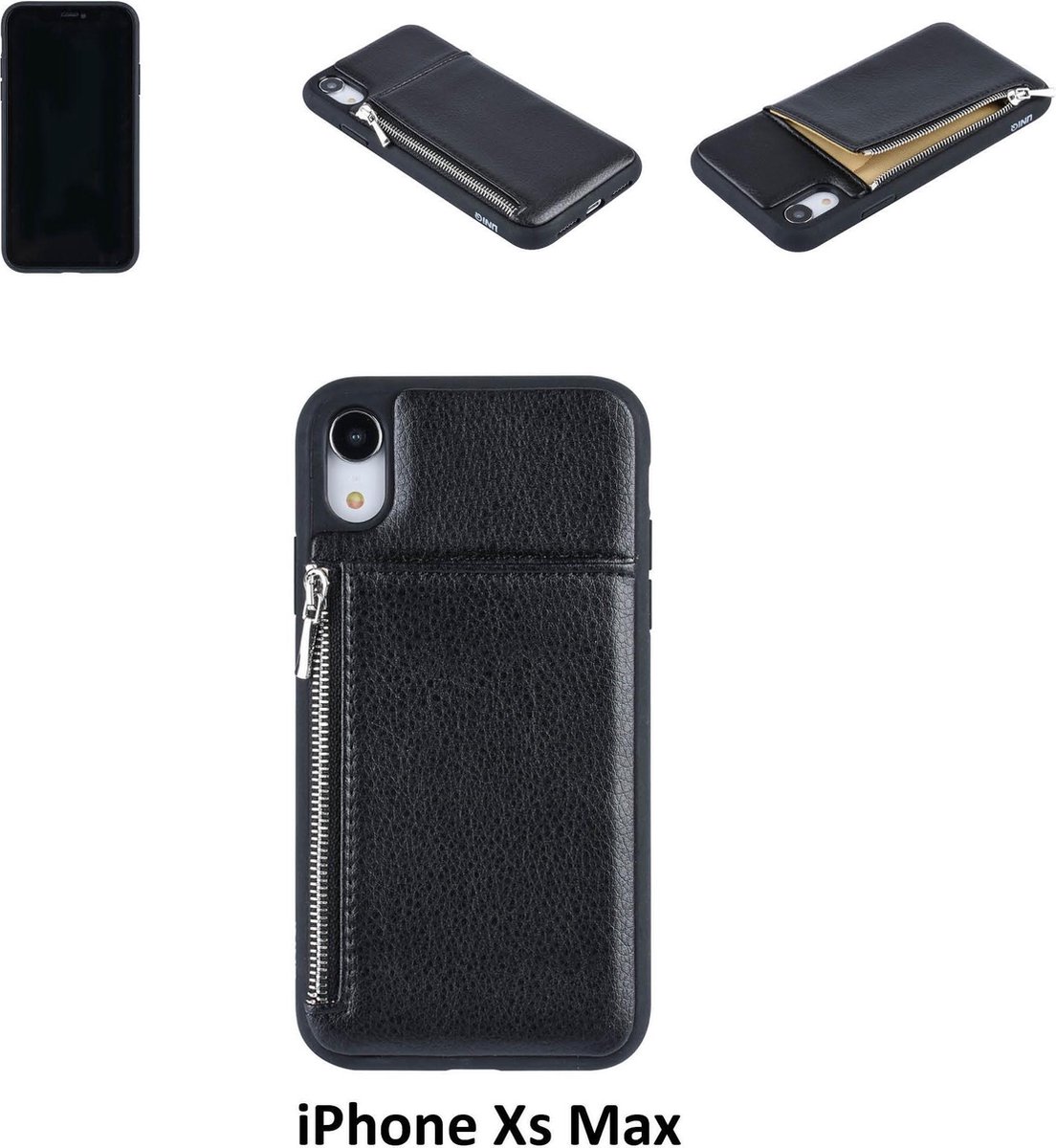 UNIQ Accessory iPhone XR Kunstleer Backcover hoesje met rits - Zwart