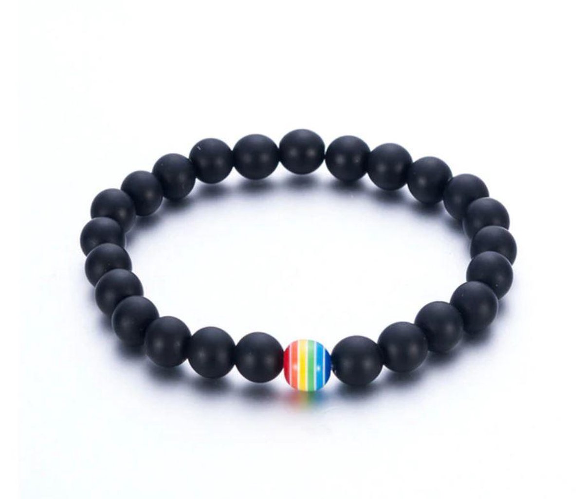 Pride Kralen contrast Armband - Shamballa Gay Pride LGBTQ - Regenboog Zwart - 1 stuks