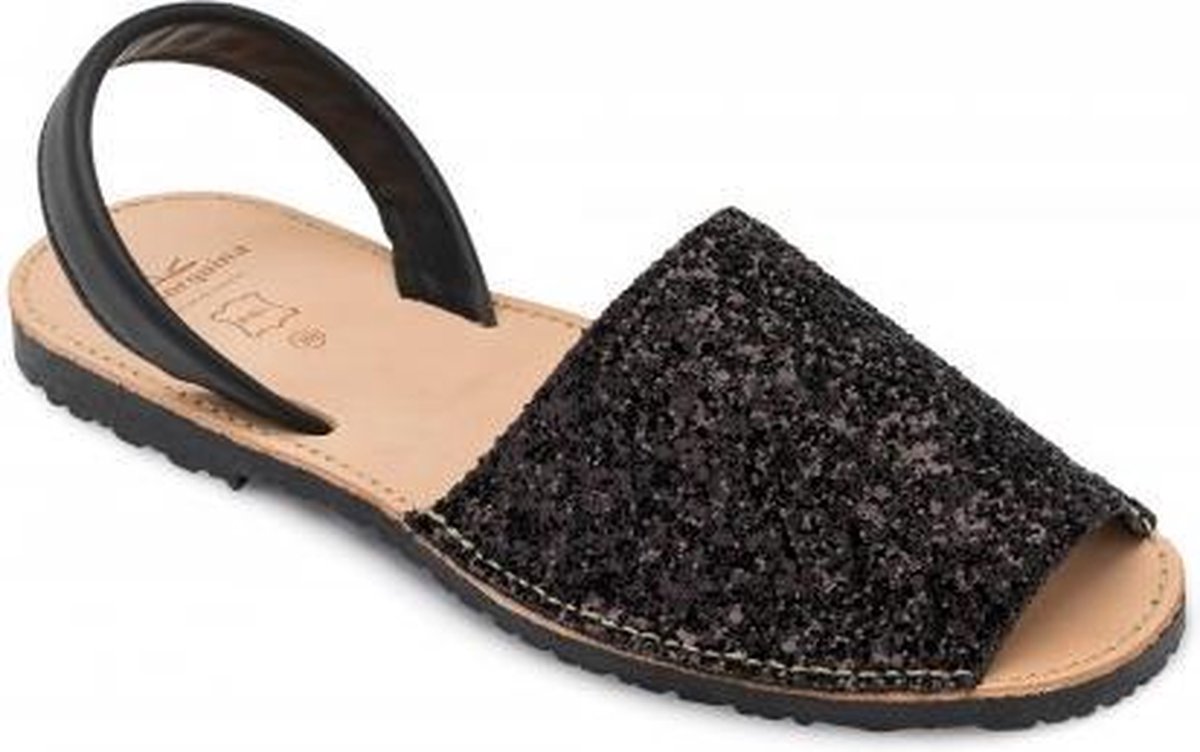 Menorquina -spaanse sandalen- s -avarca-zwart-glitter