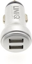 UNIQ Accessory Car Charger 2.4A micro + usb kabel auto lader is met 2 usb poorten
