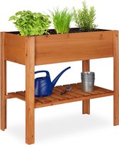 relaxdays - mini jardin en bois de pin avec étagère - table de jardinage - jardinière sur pieds