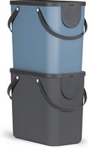 Rotho Albula Set van 2 afvalscheidingssystemen 25l voor de keuken, Kunststof (PP) BPA-vrij, antraciet/blauw, 2 x 25l (40.0 x 23.5 x 34.0 cm)