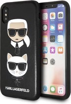 Zwart hoesje van Karl Lagerfeld - Backcover - Cool Karl + Cool Choupette - iPhone X-Xs - Siliconen rand