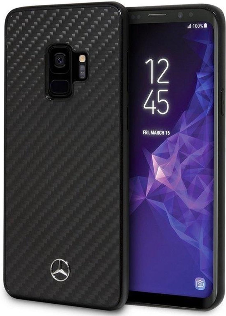 Zwart hoesje van Mercedes-Benz - Backcover - Carbon Series - Leer - Galaxy S9 - Silicone rand