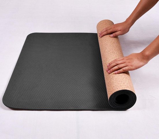 Yoga mat van kurk en zwart rubber - Extra breed en dik | bol.com