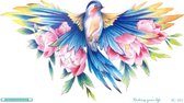 Temporary tattoo | tijdelijke tattoo | fake tattoo | tekening vogel met bloemen | 240 x 138 mm