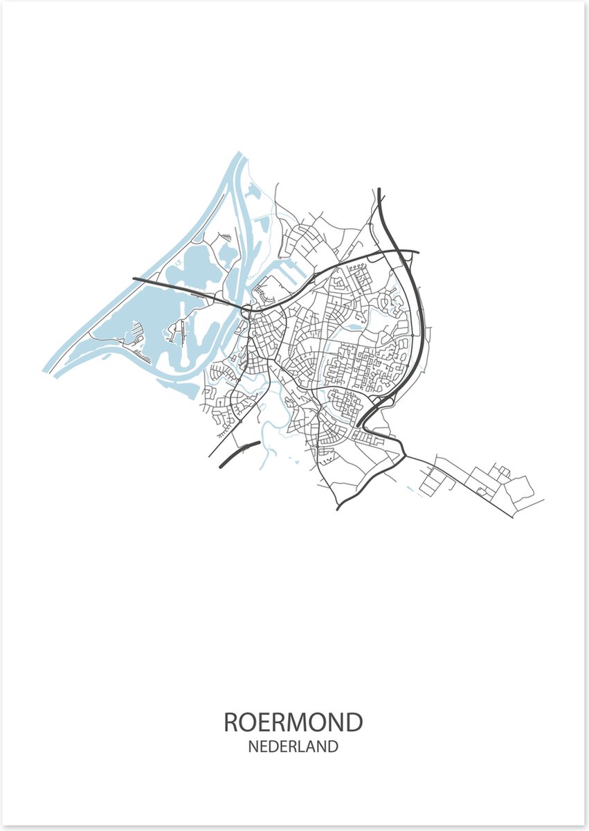 De Lange Koe Poster - Roermond Plattegrond - 42 X 29.7 Cm - Wit