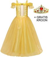 Belle en het Beest jurk kind Maat: 134/140 (9-10 jaar) ) + kroon + staf + handschoenen Belle Prinsessenjurk meisje