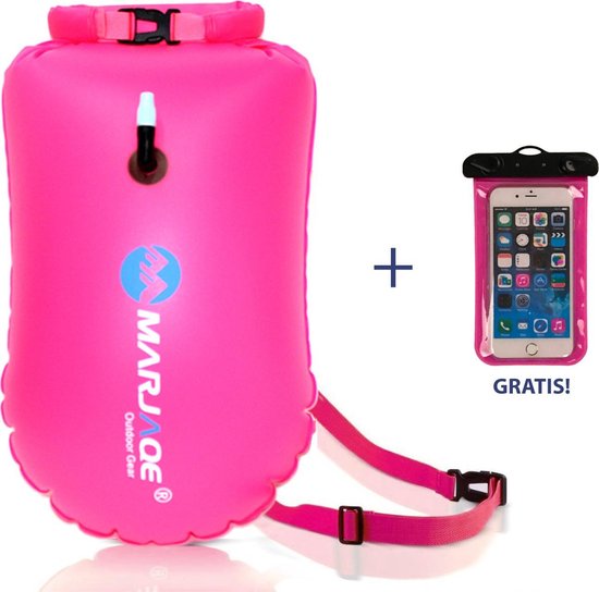 Zwemboei voor Veilig Openwater en Triatlon Zwemmen |Zwem Boei| - incl. drybag /Saferswimmer/Safe swimmer/ 20 Liter + Waterdichte smartphone hoes - MARJAQE®