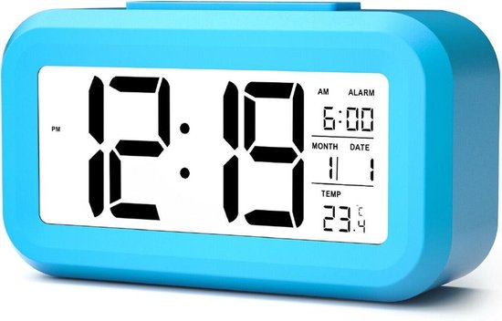 Réveil numérique YONO - Réveil avec température, calendrier et éclairage LED - Bleu