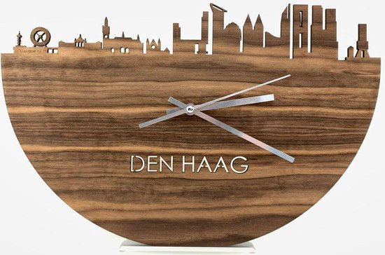 Skyline Klok Den Haag Eikenhout - Ø 40 cm - Stil uurwerk - Wanddecoratie - Meer steden beschikbaar - Woonkamer idee - Woondecoratie - City Art - Steden kunst - Cadeau voor hem - Cadeau voor haar - Jubileum - Trouwerij - Housewarming - WoodWideCities