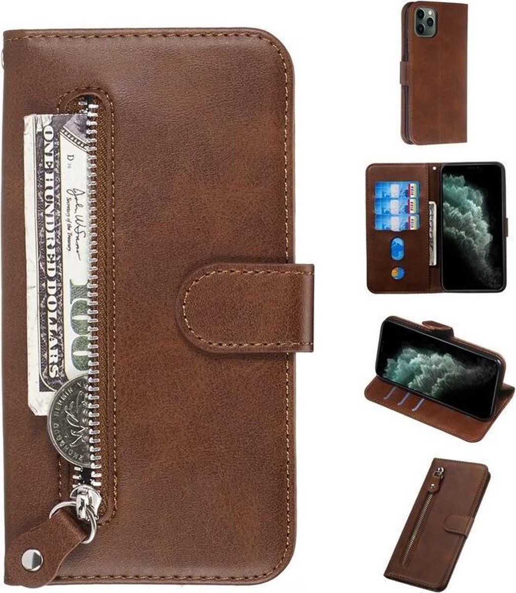 Luxe Telefoonhoesje voor Apple iPhone 11 Pro | Hoogwaardig Leren Bookcase | Lederen Wallet Case | Pasjeshouder | Portemonnee | Rits | Bruin