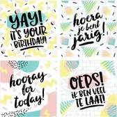 Wenskaarten verjaardag set 4 stuks eighties Memphis stijl patroon verjaardagskaarten