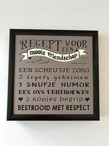 Fotolijst met tekst – Recept voor een mooie vriendschap  - 13 x 13 cm