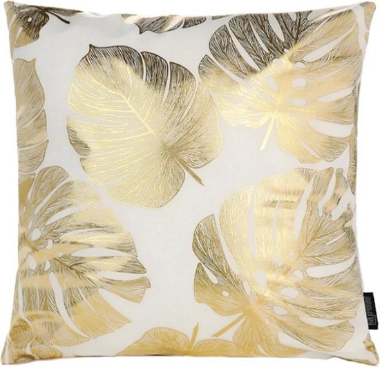 Gold Monstera Kussenhoes | Katoen / Polyester | 45 x 45 cm