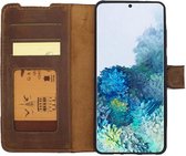 GALATA® Echte lederen book wallet ID Samsung Galaxy S20 Plus - Antiek Bruin