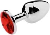 Butt plug aluminium met rood kristal - small