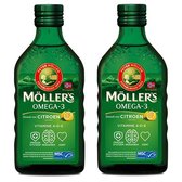 Möller's Omega-3 Levertraan Citroen - 2 x 250ml - Omega-3 met vitamine A, D en E - Pure Levertraan uit Noorwegen - MSC visolie van wilde Noorse kabeljauw - Superior Taste Award - 2 x 50 dagelijkse porties