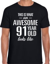 Awesome 91 year / 91 jaar cadeau t-shirt zwart heren S