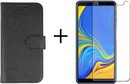 Samsung Galaxy A7 2018 hoesje book case zwart met tempered glas screen Protector