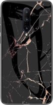 Nokia OnePlus 7 Pro Backcover - Zwart / Goud - Marmer - Gehard Glas