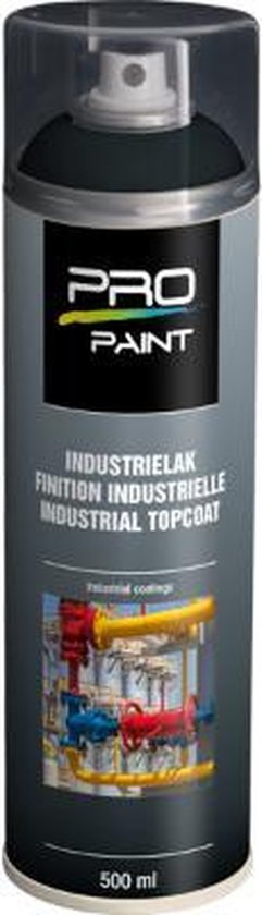 Pro-Paint Industrielak antracietgrijs RAL 7016HG spuitbus 500ml met afbeelding van industriële leidingen.