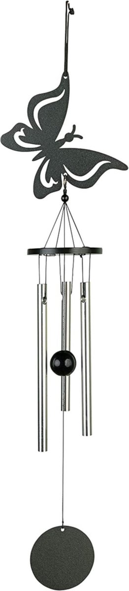 Windgong - Outdoor - Windmobiel - Windorgel - Vlinder - 35cm - Staal - Zwart - Zilver