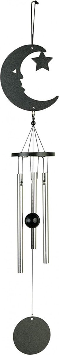 Windgong - Outdoor - Windmobiel - Windorgel - Maan - 35cm - Staal - Zwart - Zilver