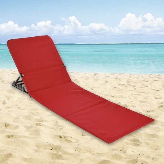 Inklapbare strandmat / strandstoel met rugleuning - ROOD | bol.com