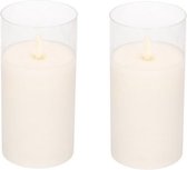 LED kaars/stompkaars wit in glas15 cm flakkerend twee stuks - Kerst diner tafeldecoratie - Home deco kaarsen