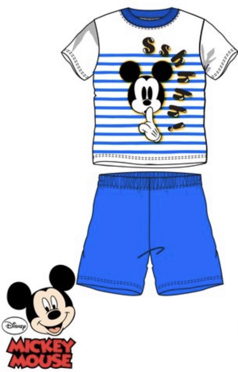 Mickey Mouse pyjama - wit - blauw - maat 128 / 8 jaar