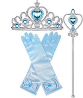 Het Betere Merk - voor bij je prinsessenjurk - meisje - Speelgoed Prinses - Kroon - Toverstaf - Blauwe Handschoenen - verkleedkleren