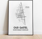 Oud gastel city poster, A3 (30x40 cm) met lijst, plattegrond poster, woonplaatsposter, woonposter