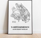 Den Bosch city poster, A4 met lijst, plattegrond poster, woonplaatsposter, woonposter