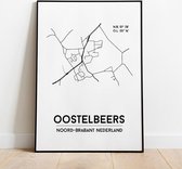 Oostelbeers city poster, A4 met lijst, plattegrond poster, woonplaatsposter, woonposter