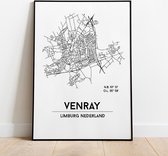Venray city poster, A4 met lijst, plattegrond poster, woonplaatsposter, woonposter