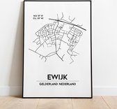 Ewijk city poster, A4 met lijst, plattegrond poster, woonplaatsposter, woonposter