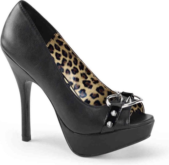 Pixie-15 Peep toe pump with heart O-ring black matt - (EU 39 \u003d US 9) -  Demonia | bol.com