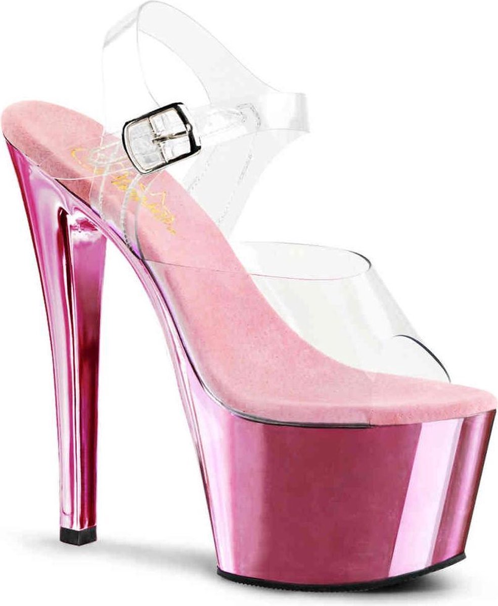 Pleaser - SKY308 Sandaal met enkelband, Paaldans schoenen - Paaldans schoenen - 45 Shoes - Roze/Transparant