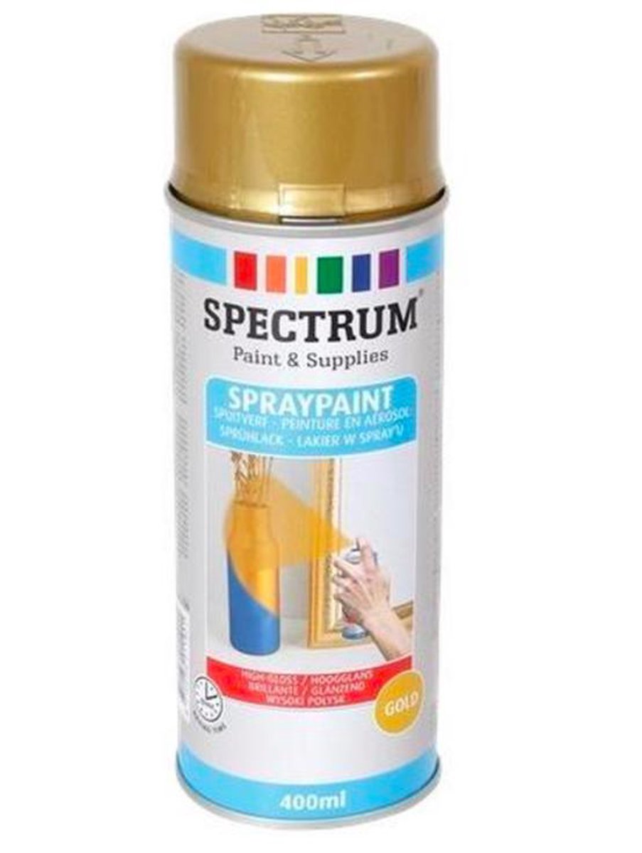 Spectrum - Spuitverf Goud | Spuitlak | Spuitbus | Goud Hoogglans |Sneldrogend | Binnen & Buiten| 400ml - Spectrum Paint & Supplies