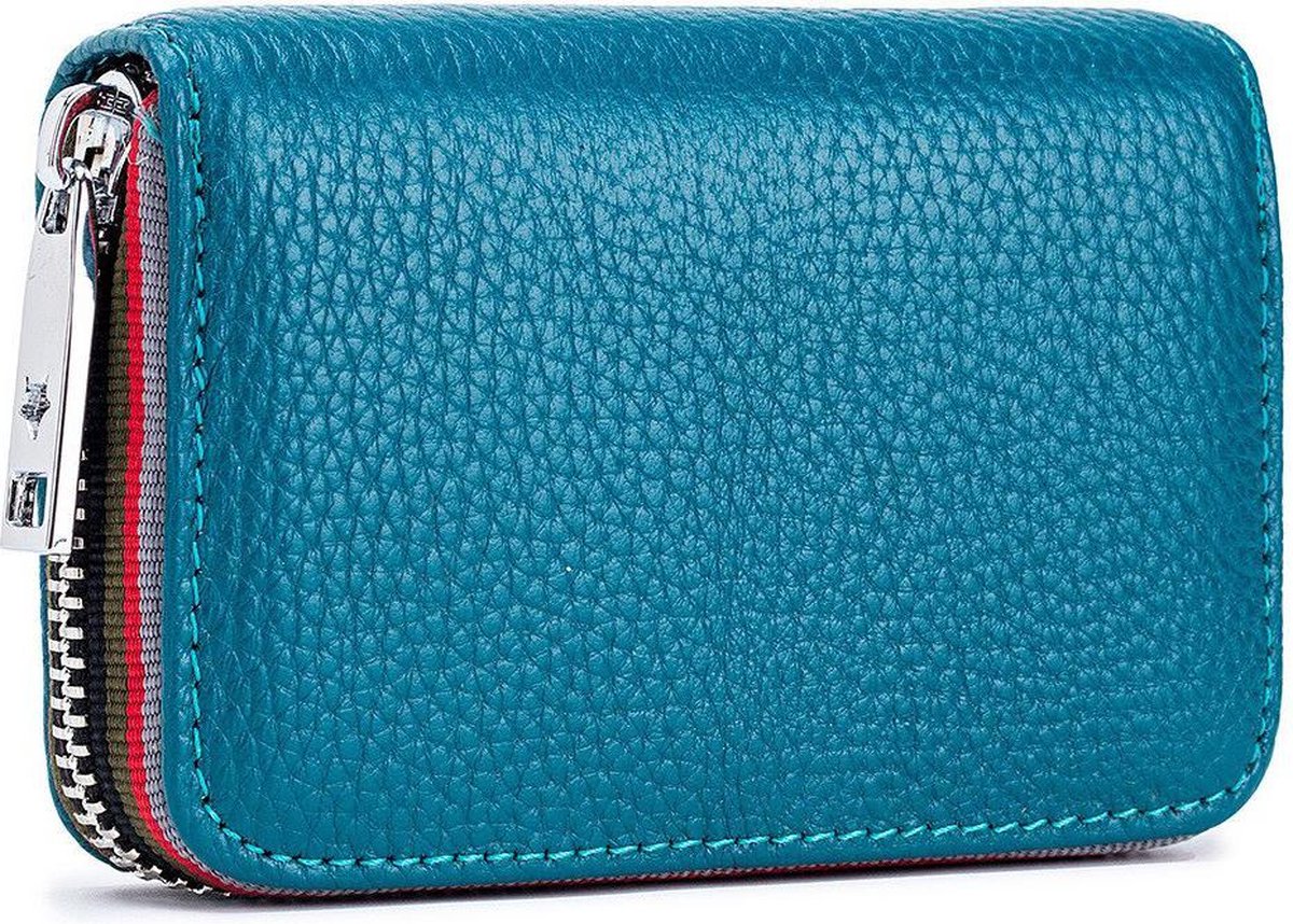 ZILOU® Pasjeshouder - Leer - RFID Anti Skim Bescherming - Kaarthouder - Portemonnee - met Rits - Creditcardhouder - Mannen en Vrouwen - 14 Pasjes - Blauw