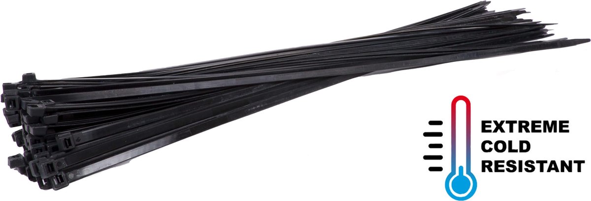 Kabelbinders/tyraps koudebestendig zwart. 370mm x 4.8mm. 1x100 stuks. + Kortpack pen (099.0847)