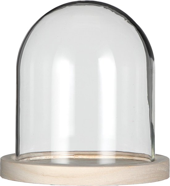 Ideas 4 Seasons Decoratie stolp - glas - houten plateau - D12 x H13 cm