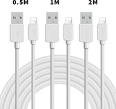 NÖRDIC KABELKIT-3 USB-C naar USB-A kabel, 3 stuks, 0.5 meter, 1 meter, 2 meter, 2.0 oplaadkabel, 2,4 A, 480 Mbps, Wit