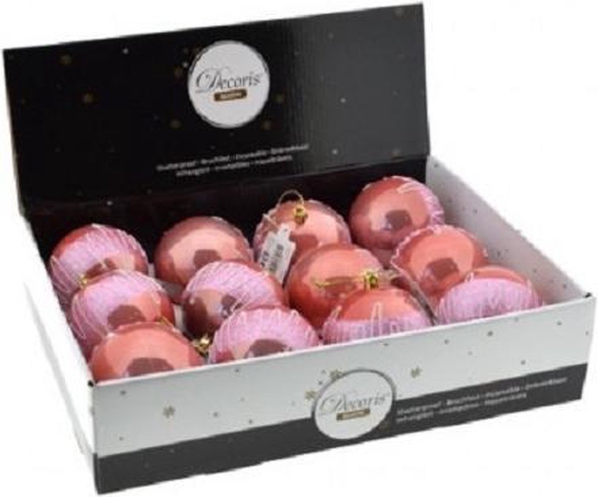 ZoeZo Design - 12 stuks - Kerstbal - onbreekbaar - Ø 8 cm - Roze - glitter