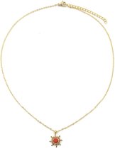 Ketting - Zon met Steentje - RVS - Lengte Verstelbaar 40-45 cm - Goudkleurig