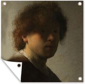 Tuinschilderij Zelfportret van Rembrandt - Schilderij van Rembrandt van Rijn - 60x80 cm - Tuinposter - Tuindoek - Buitenposter