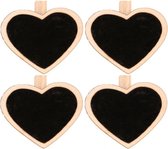 4x Houten mini krijtbordje/schrijfbordje/memobordje hart op knijper 5 cm - Hobby/knutselbenodigdheden tekenbord - Home deco - Woonaccessoires/decoratie
